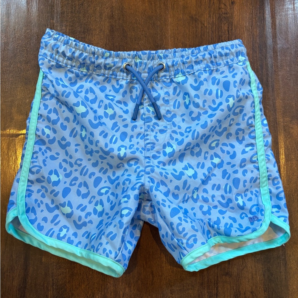 Kids Blue Leopard Print Swim Shorts - Ruffle Butts